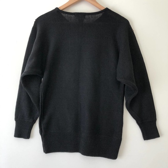 Vintage Rainbow Sequin Sweater Black Knit Bejeweled Feather Print Women's Large - Picture 6 of 6